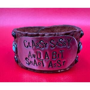 The Rowdy Cowgirl Leather Turquoise Rhinestone Classy Sassy Cuff Bracelet NWT